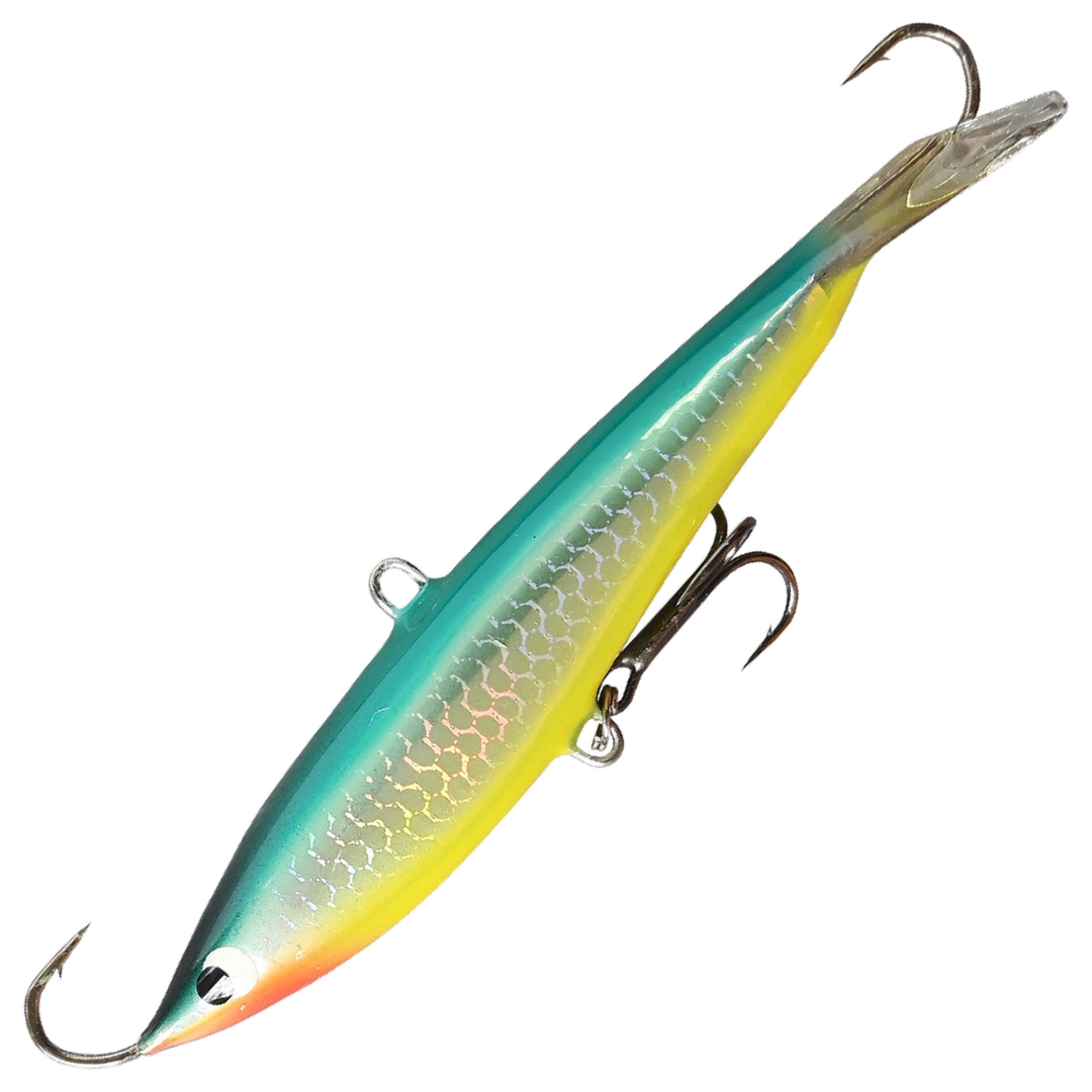Kaweri 100 Kevennetty Tasapaino 100mm 21g, väri M10: turkoosi selkä, hopeinen suomukuvioitu kylki, keltainen vatsa