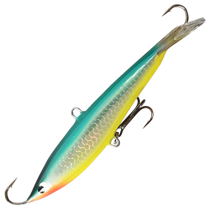Kaweri 100 Kevennetty Tasapaino 100mm 21g, väri M10: turkoosi selkä, hopeinen suomukuvioitu kylki, keltainen vatsa