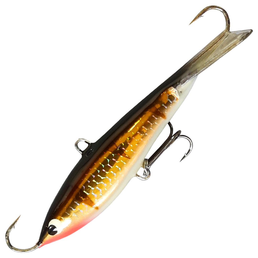 Kaweri 80 Kevennetty Tasapaino 86mm 16g, väri M2R: musta selkä, kullanruskea suomukuvioitu kylki, tummat raidat