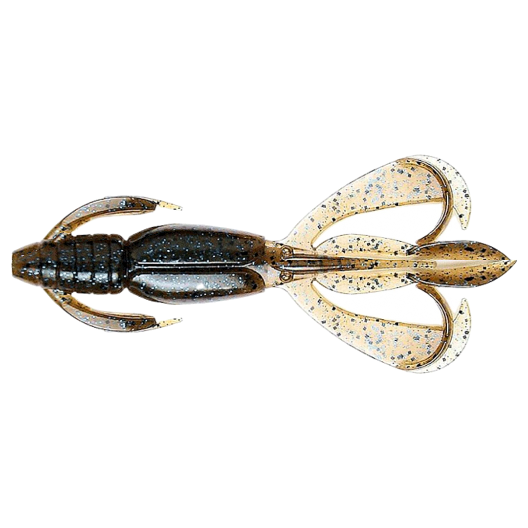 Keitech Crazy Flapper Jigi 2.4" Blue Back Cinnamon yläpuolelta, pää vasemmalla