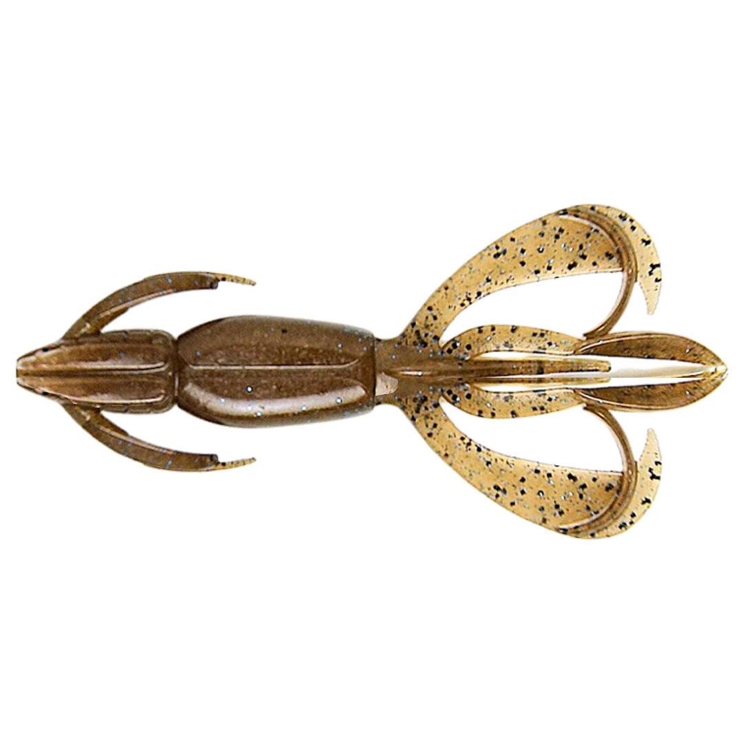Keitech Crazy Flapper Jigi 2.4" Blue Back Cinnamon alapuolelta, pää vasemmalla