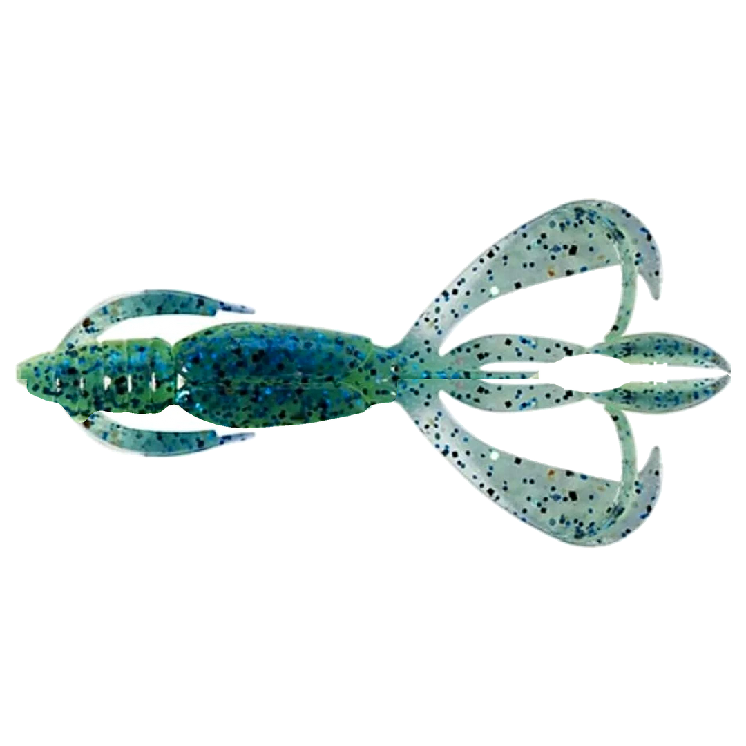 Keitech Crazy Flapper Jigi 2.4" Blue X Chart yläpuolelta, pää vasemmalla