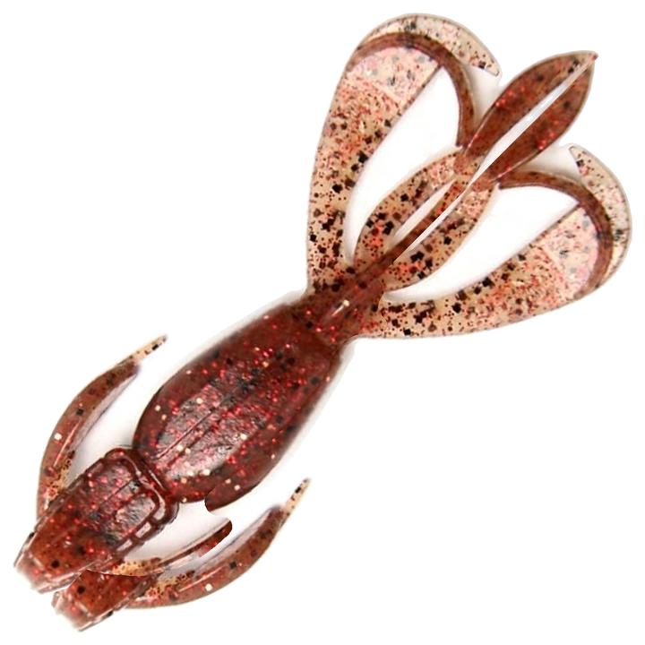 Keitech Crazy Flapper Jigi 2.4", väri EBIMISO Red Copper: läpikuultava punaruskea runko ja kupariset hileet