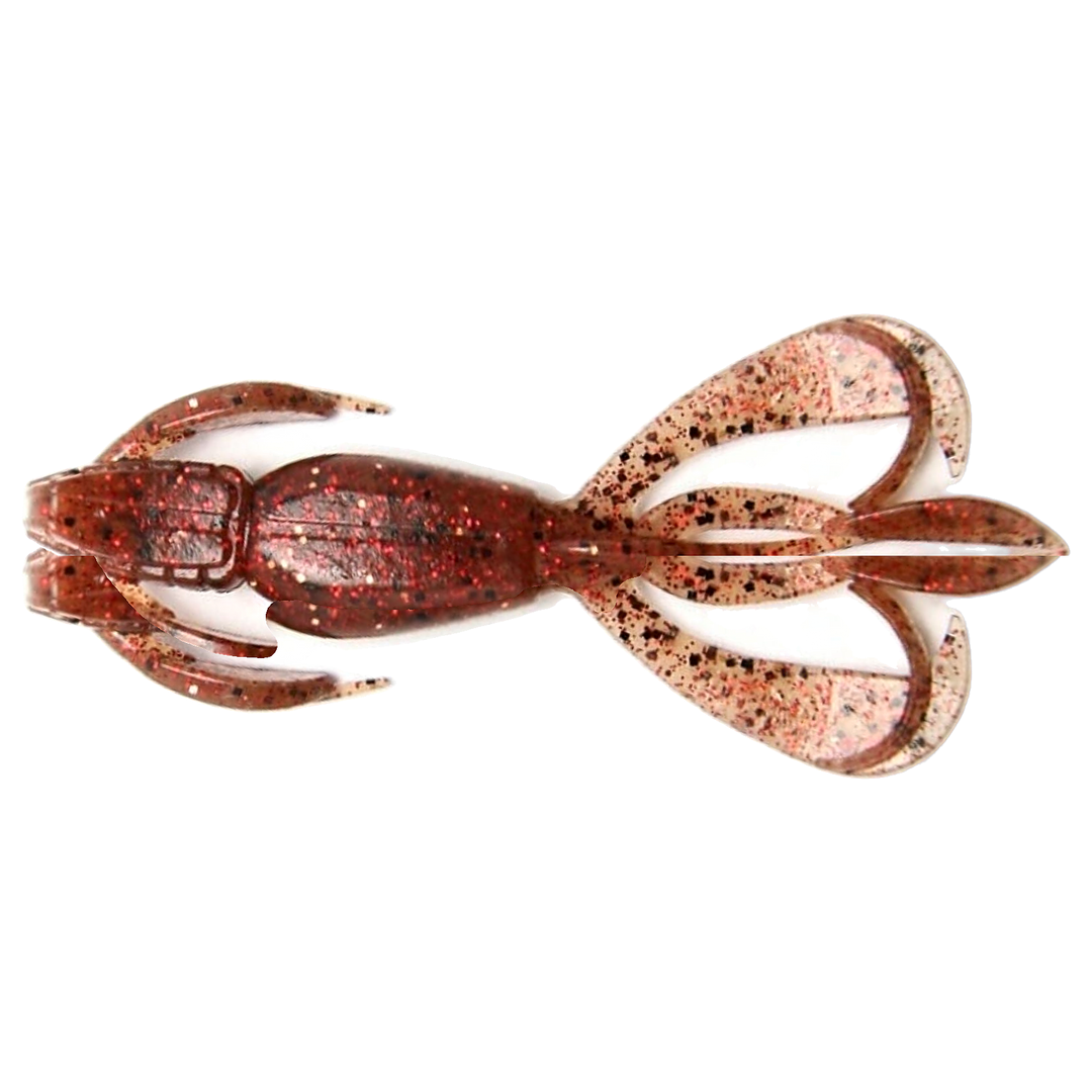 Keitech Crazy Flapper Jigi 2.4" EBIMISO Red Copper yläpuolelta, pää vasemmalla