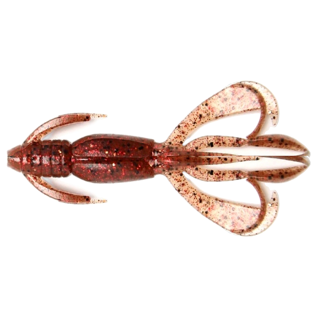 Keitech Crazy Flapper Jigi 2.4" EBIMISO Red Copper alapuolelta, pää vasemmalla
