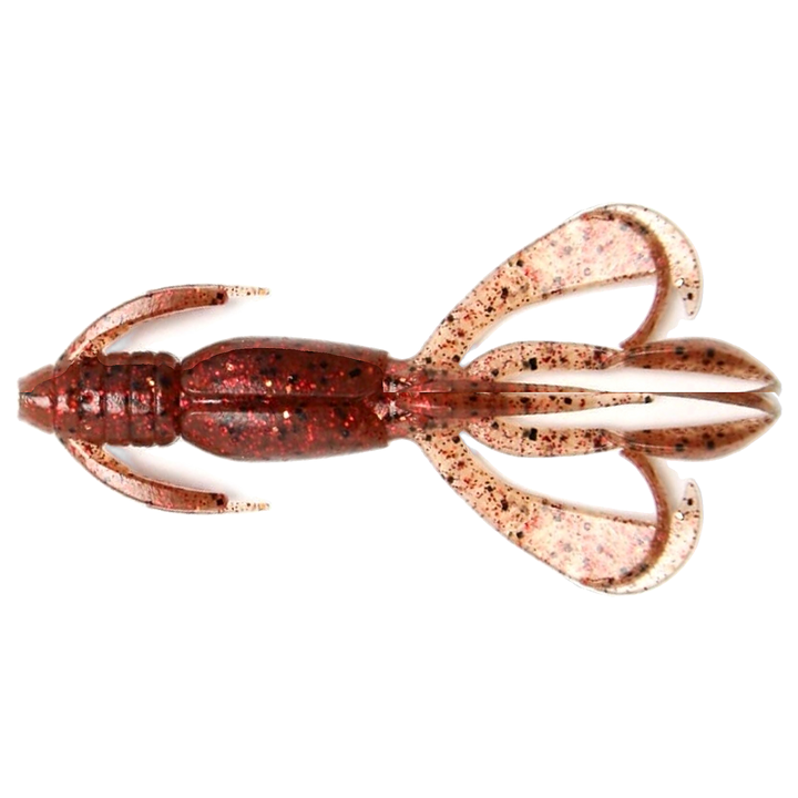 Keitech Crazy Flapper Jigi 2.4" EBIMISO Red Copper alapuolelta, pää vasemmalla