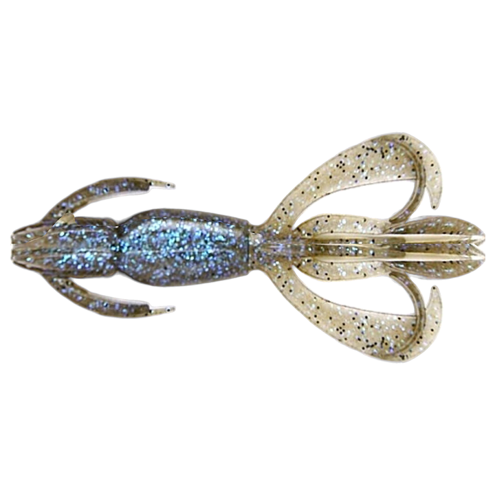 Keitech Crazy Flapper Jigi 2.4" Electric Smoke Craw alapuolelta, pää vasemmalla