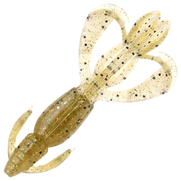 Keitech Crazy Flapper Jigi 2.4", väri Ginger Shrimp: oliivinruskea runko ja mustat pilkut