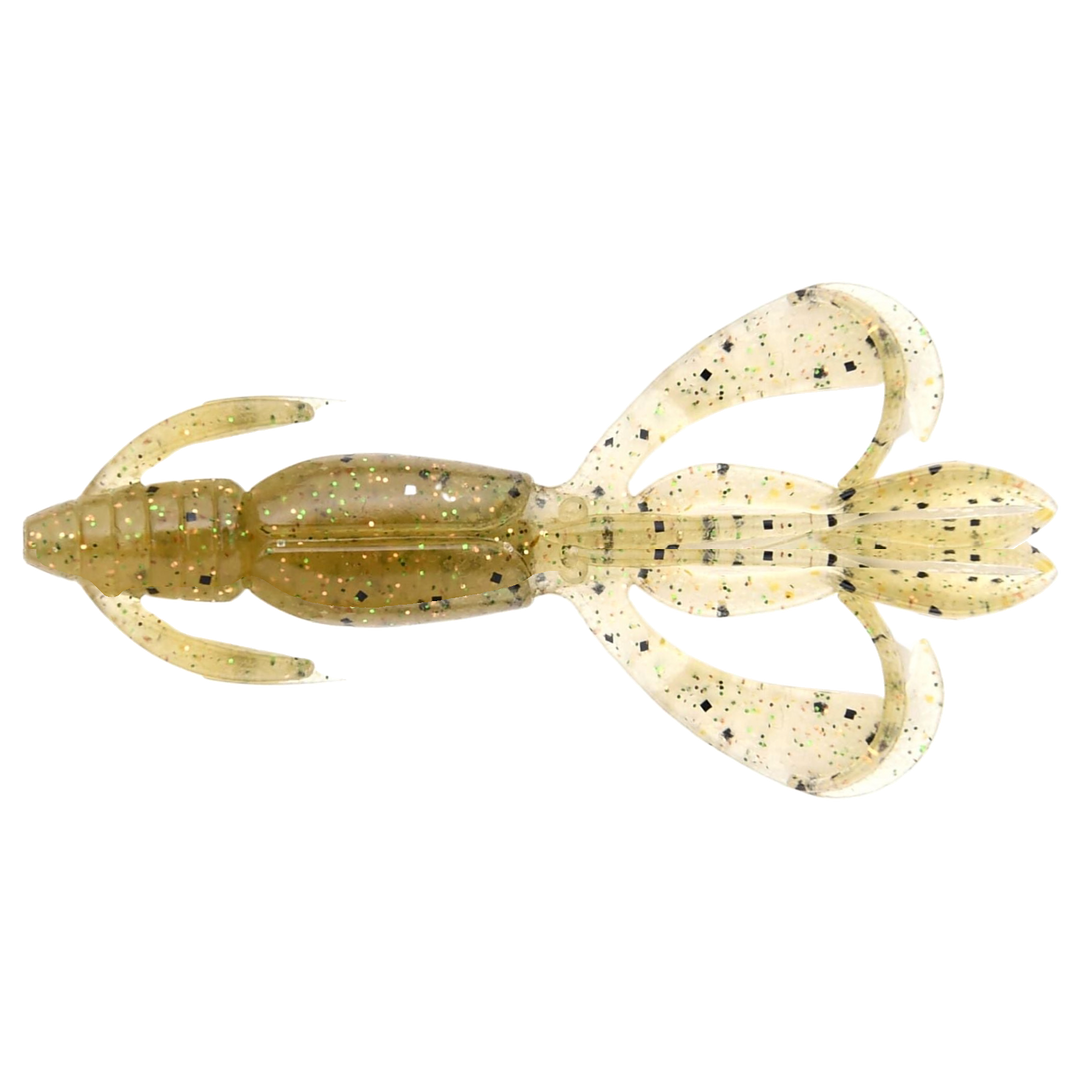 Keitech Crazy Flapper Jigi 2.4" Ginger Shrimp yläpuolelta, pää vasemmalla