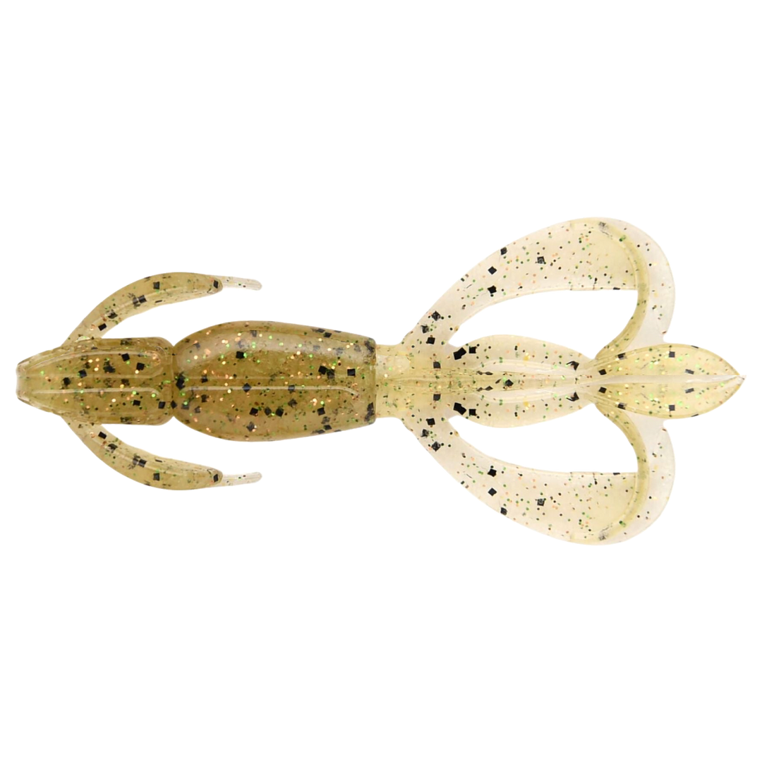 Keitech Crazy Flapper Jigi 2.4" Ginger Shrimp alapuolelta, pää vasemmalla
