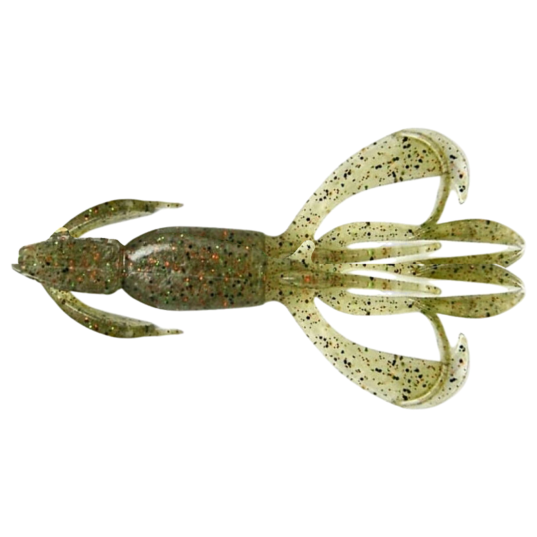 Keitech Crazy Flapper Jigi 2.4" Light Watermelon Shrimp alapuolelta, pää vasemmalla
