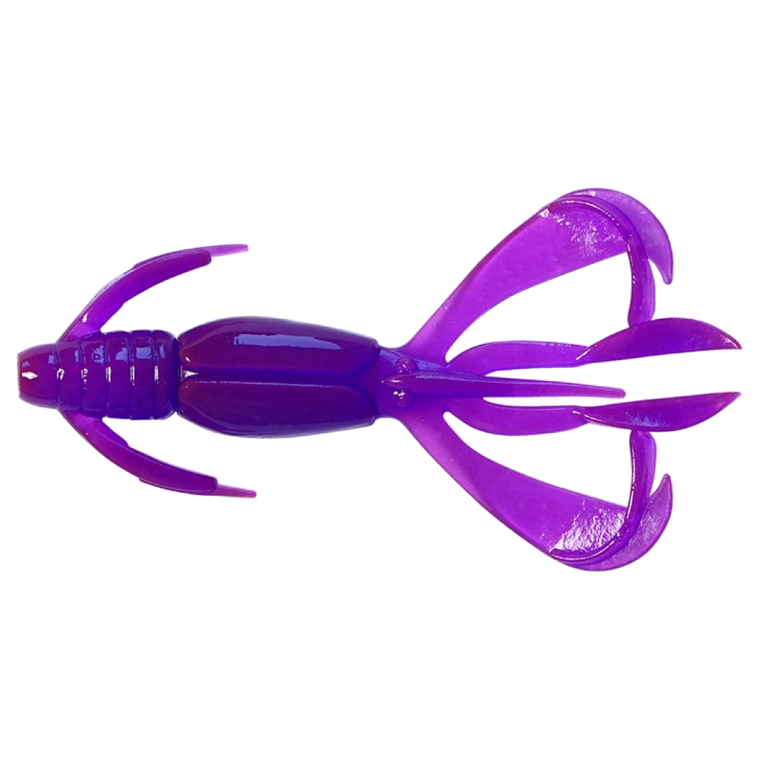 Keitech Crazy Flapper Jigi 2.4" Purple Chameleon ylhäältä, pää vasemmalla