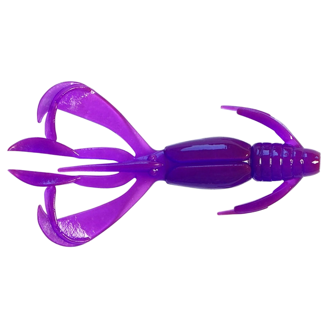 Keitech Crazy Flapper Jigi 2.4" Purple Chameleon ylhäältä, pää oikealla
