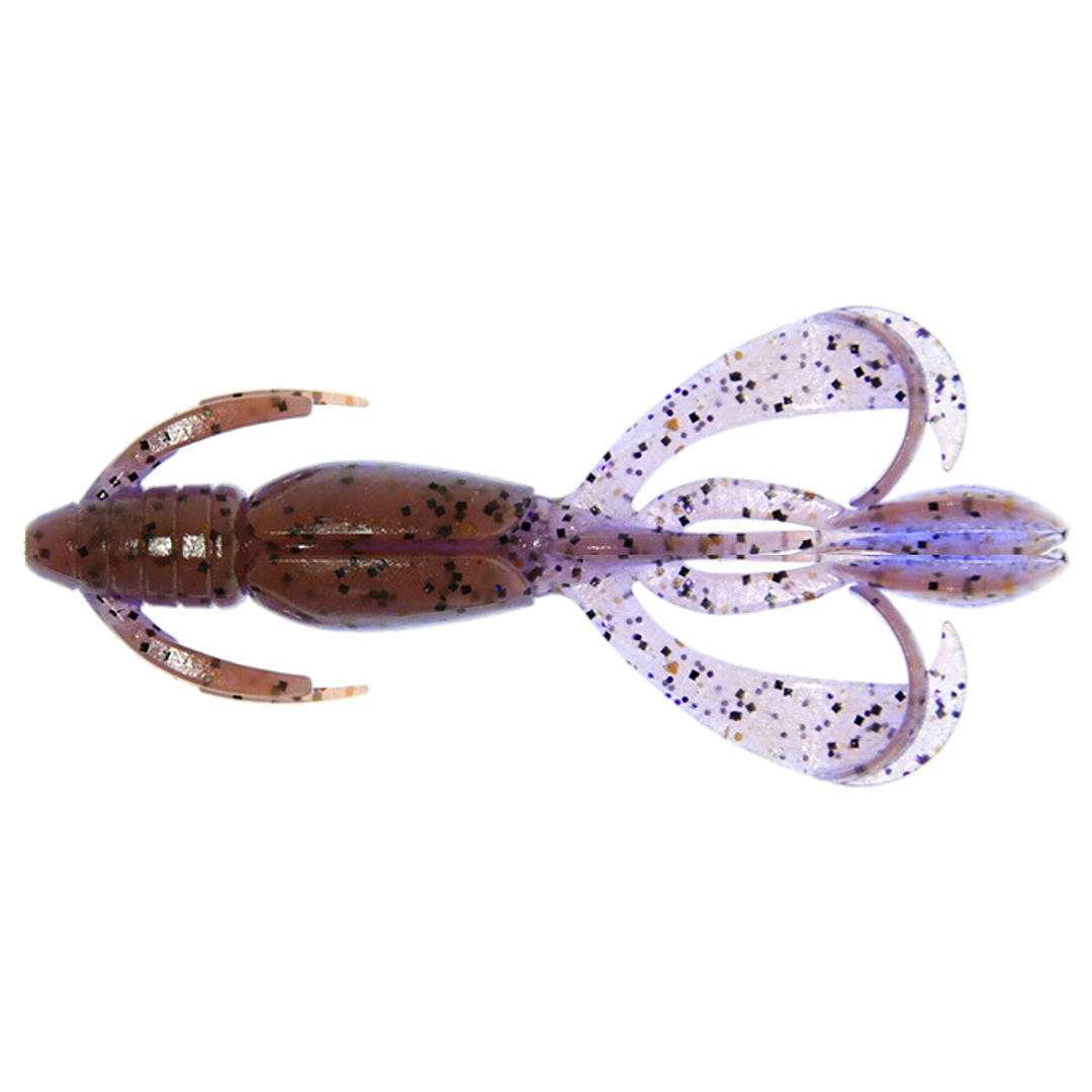 Keitech Crazy Flapper Jigi 2.4" Purple Jerry yläpuolelta, pää vasemmalla