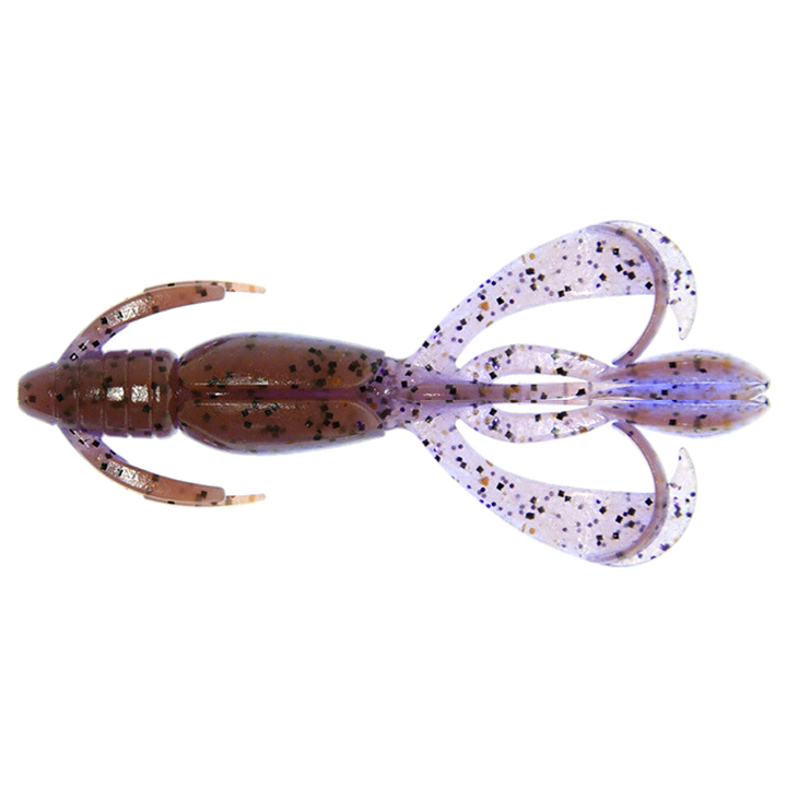 Keitech Crazy Flapper Jigi 2.4" Purple Jerry yläpuolelta, pää vasemmalla