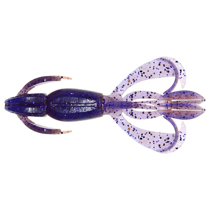 Keitech Crazy Flapper Jigi 2.4" Purple Jerry alapuolelta, pää vasemmalla