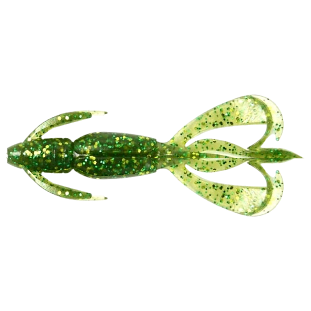 Keitech Crazy Flapper Jigi 2.4" Watermelon Flash yläpuolelta, pää vasemmalla