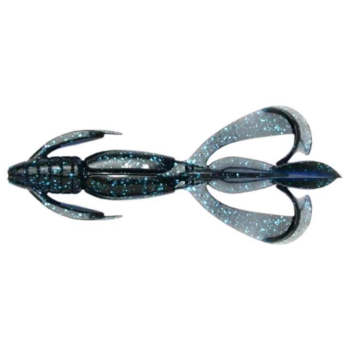 Keitech Crazy Flapper Jigi 2.8" Black Blue yläpuolelta, pää vasemmalla