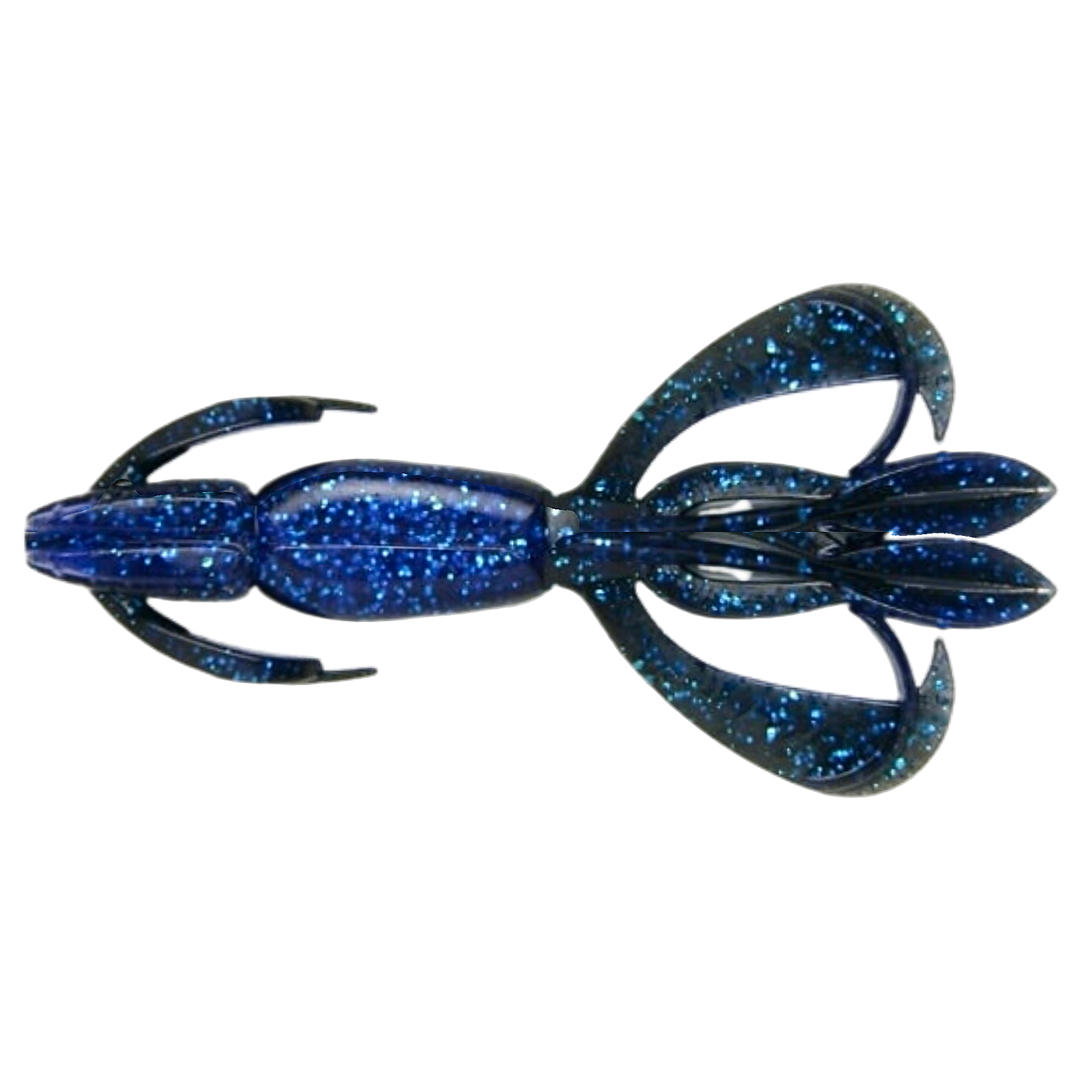 Keitech Crazy Flapper Jigi 2.8" Black Blue alapuolelta, pää vasemmalla