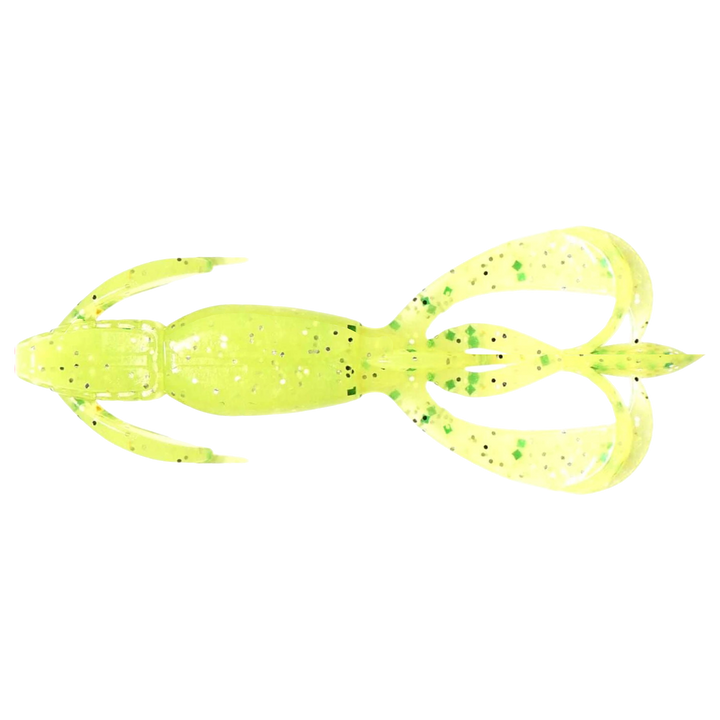 Keitech Crazy Flapper Jigi 2.8" Chart Lime Shad alapuolelta, pää vasemmalla