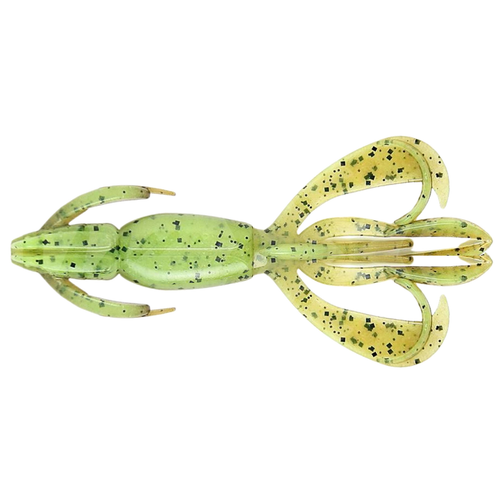 Keitech Crazy Flapper Jigi 2.8" Green Pumpkin / Chartreuse alapuolelta, pää vasemmalla