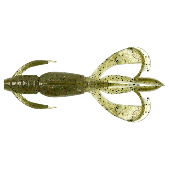 Keitech Crazy Flapper Jigi 2.8" Light Watermelon Shrimp yläpuolelta, pää vasemmalla