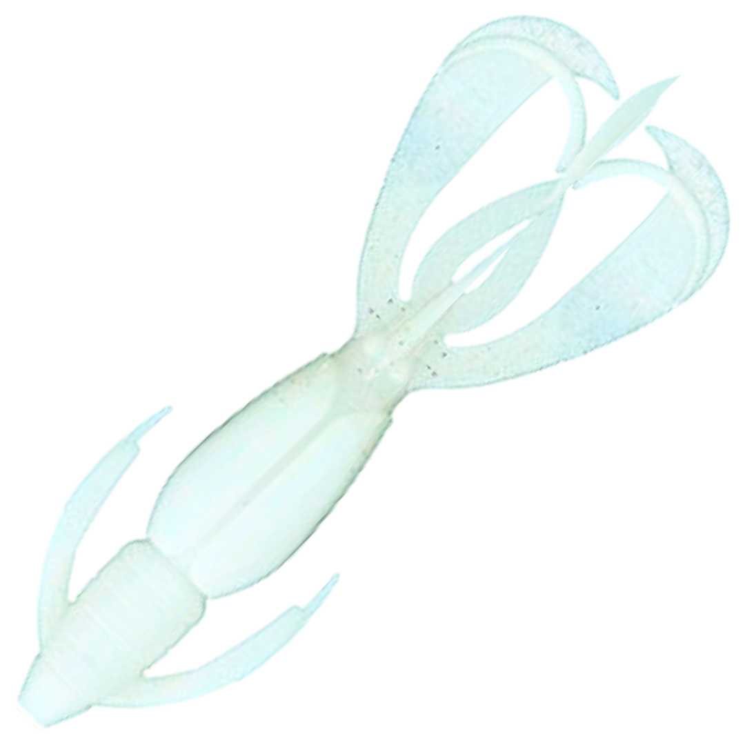 Keitech Crazy Flapper Jigi 2.8", väri Pearl Glow: helmenvalkoinen runko ja vaaleansiniset sakset
