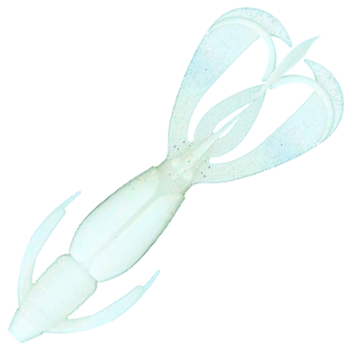 Keitech Crazy Flapper Jigi 2.8", väri Pearl Glow: helmenvalkoinen runko ja vaaleansiniset sakset
