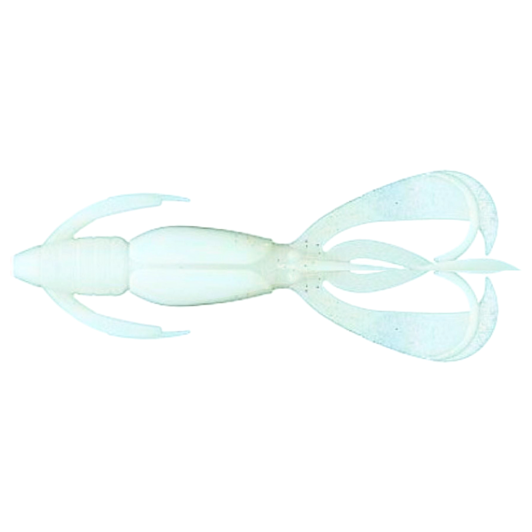 Keitech Crazy Flapper Jigi 2.8" Pearl Glow yläpuolelta, pää vasemmalla