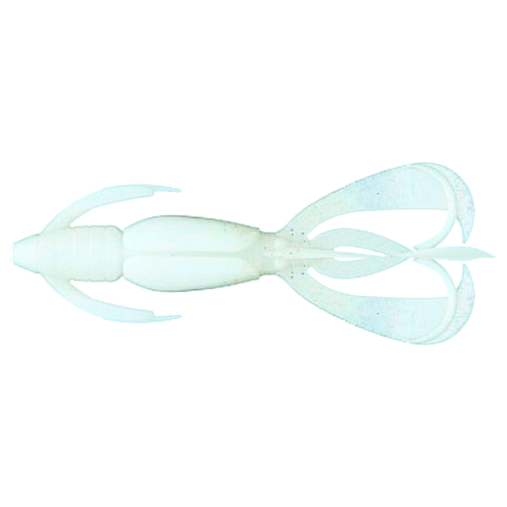 Keitech Crazy Flapper Jigi 2.8" Pearl Glow yläpuolelta, pää vasemmalla