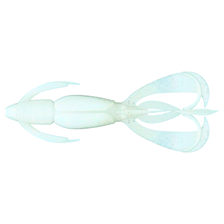 Keitech Crazy Flapper Jigi 2.8" Pearl Glow alapuolelta, pää vasemmalla