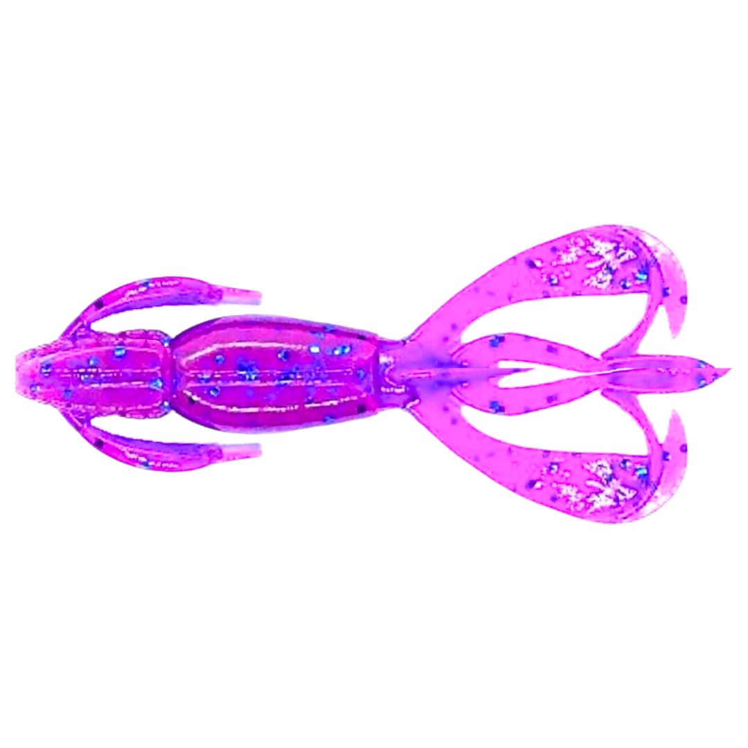 Keitech Crazy Flapper Jigi 2.8" Purple Blue Heaven alapuolelta, pää vasemmalla