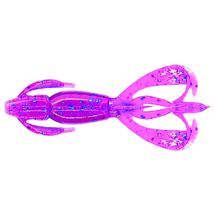 Keitech Crazy Flapper Jigi 2.8" Purple Blue Heaven alapuolelta, pää vasemmalla