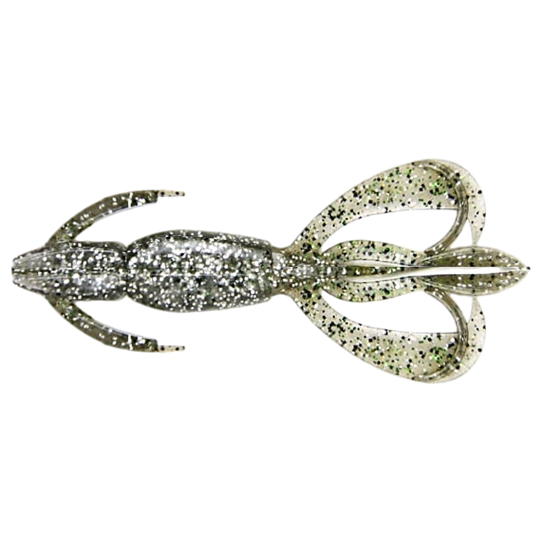Keitech Crazy Flapper Jigi 2.8" Silver Flash Craw alapuolelta, pää vasemmalla