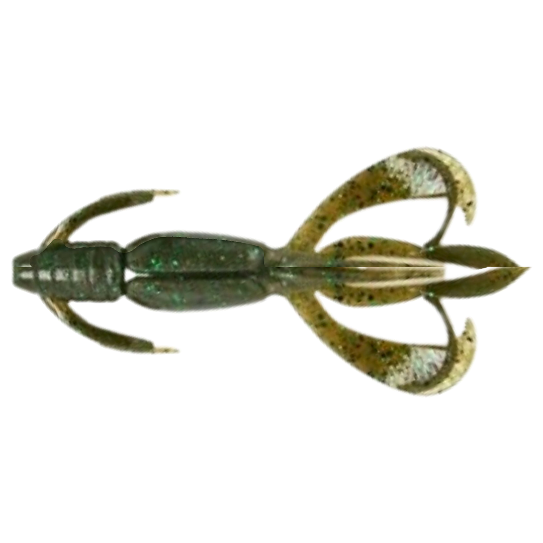 Keitech Crazy Flapper Jigi 2.8" YODOGAWA Craw alapuolelta, pää vasemmalla
