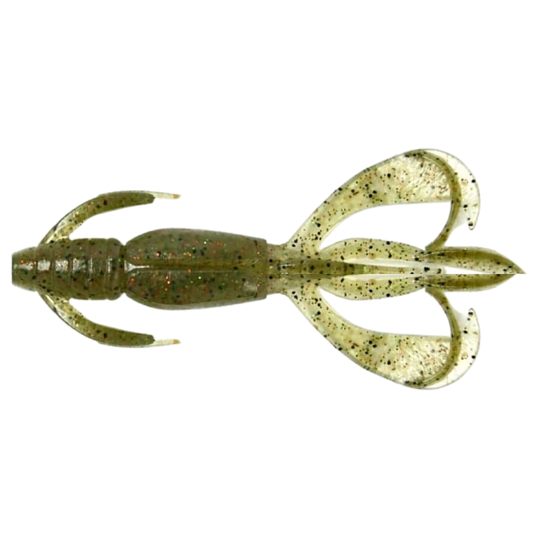 Keitech Crazy Flapper Jigi 2" Light Watermelon Shrimp yläpuolelta, pää vasemmalla