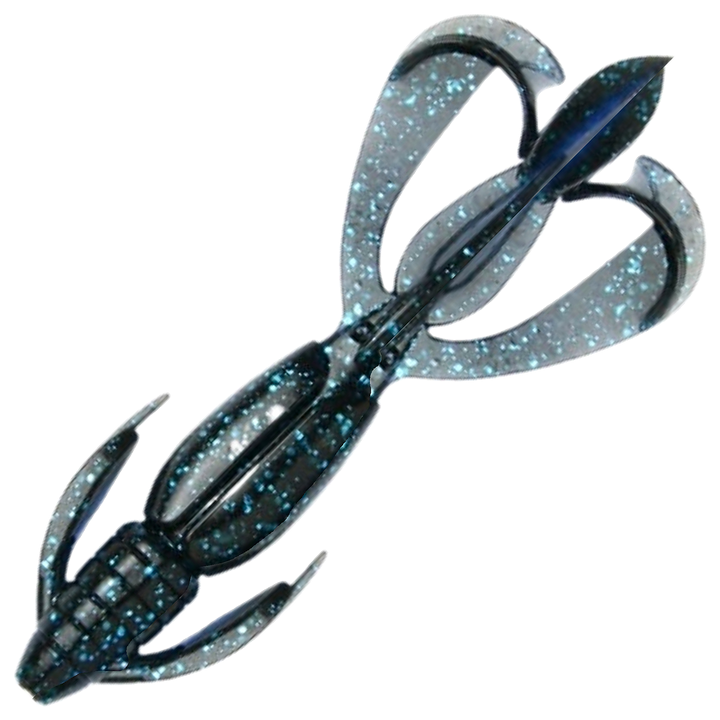 Keitech Crazy Flapper Jigi 3.6", väri Black Blue: musta runko ja siniset hileet