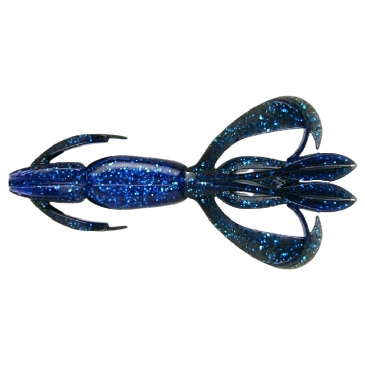 Keitech Crazy Flapper Jigi 3.6" Black Blue alapuolelta, pää vasemmalla