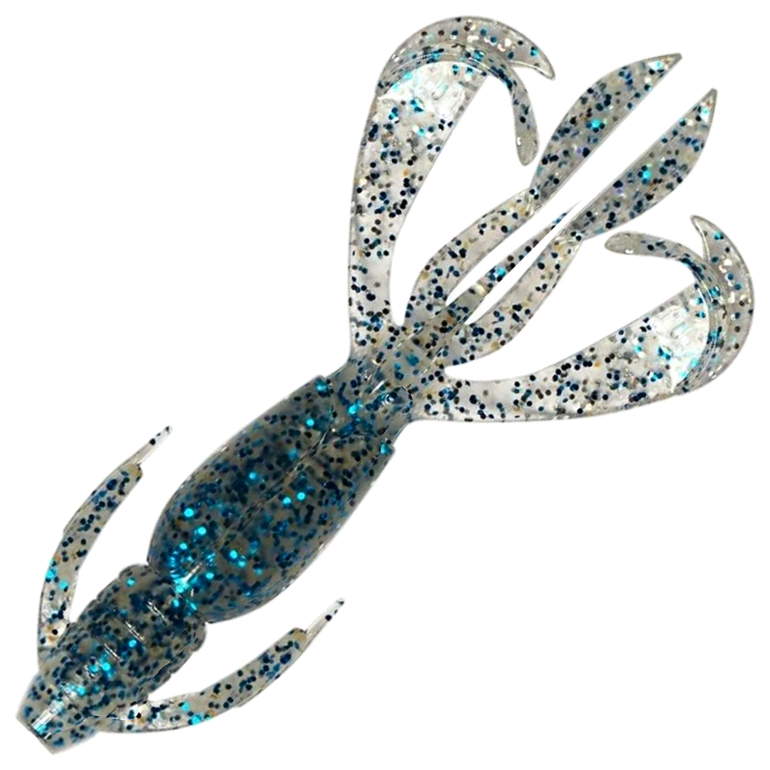 Keitech Crazy Flapper Jigi 3.6", väri Blue Sardine: läpikuultava runko sekä siniset ja mustat hileet