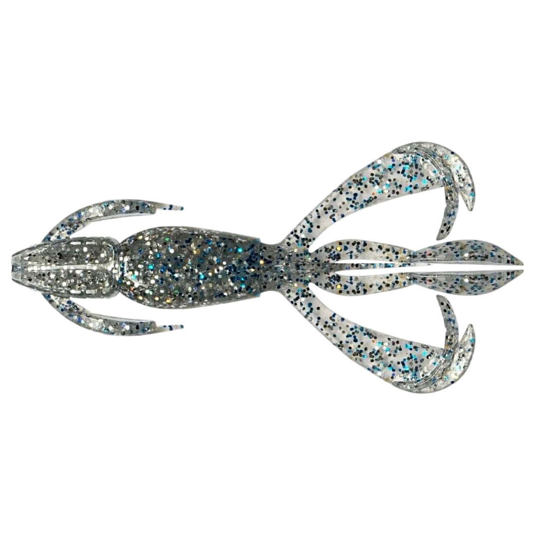 Keitech Crazy Flapper Jigi 3.6" Blue Sardine alapuolelta, pää vasemmalla