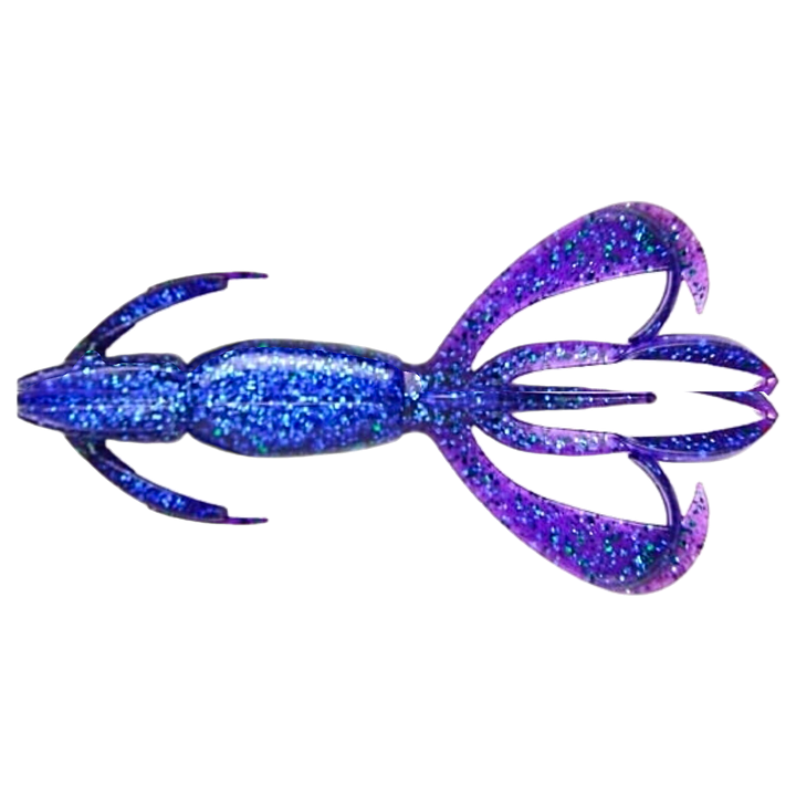 Keitech Crazy Flapper Jigi 3.6" Electric Junebug alapuolelta, pää vasemmalla