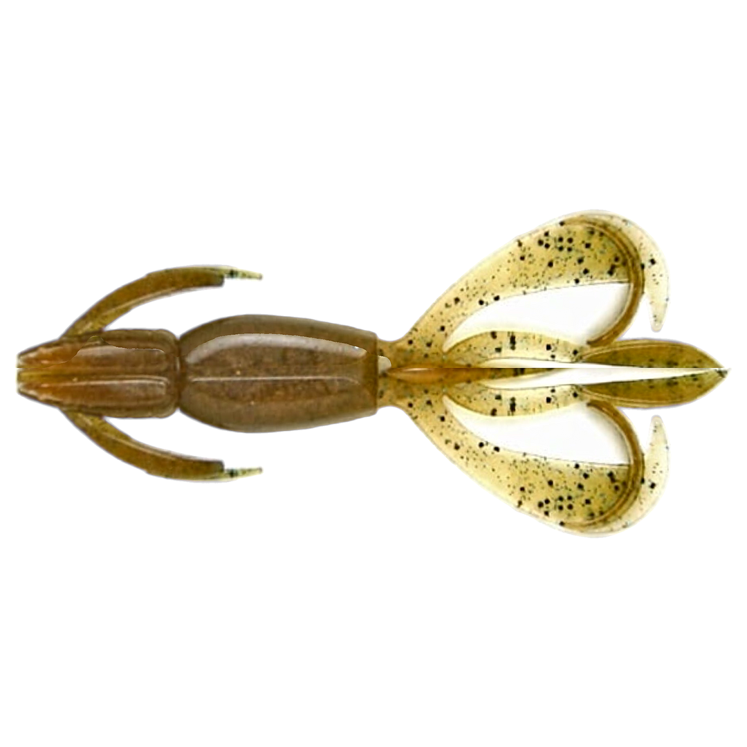 Keitech Crazy Flapper Jigi 3.6" Green Weenie Blue alapuolelta, pää vasemmalla