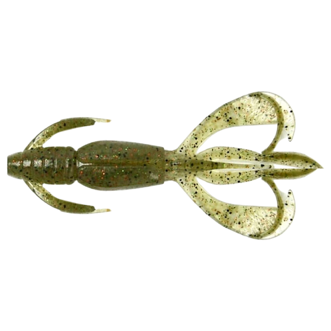 Keitech Crazy Flapper Jigi 3.6" Light Watermelon Shrimp yläpuolelta, pää vasemmalla