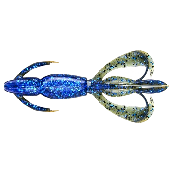 Keitech Crazy Flapper Jigi 3.6" Okeechobee Craw alapuolelta, pää vasemmalla