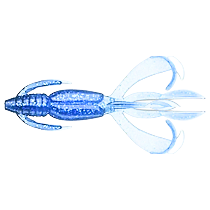 Keitech Crazy Flapper Jigi 3.6" Sapphire Blue yläpuolelta, pää vasemmalla