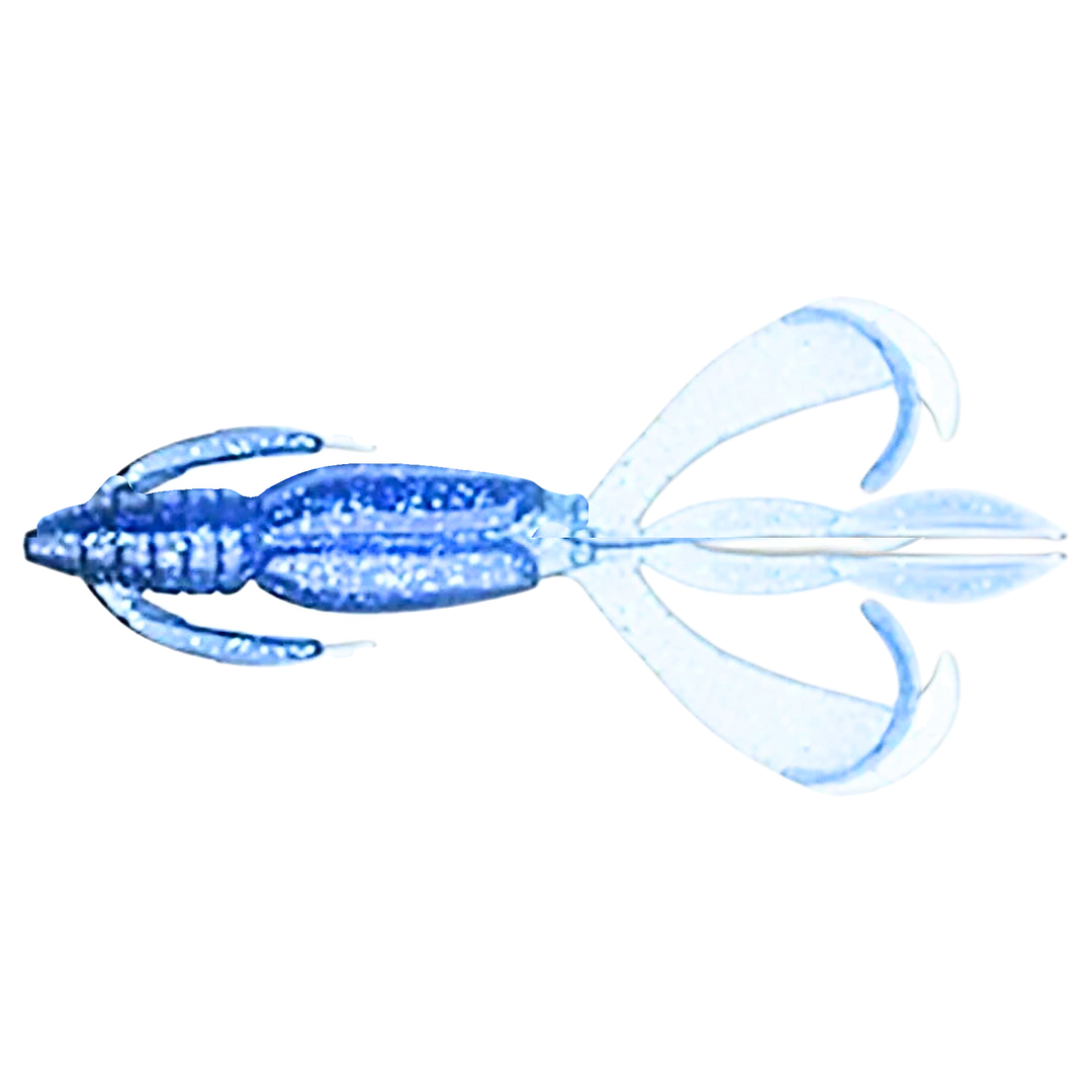 Keitech Crazy Flapper Jigi 3.6" Sapphire Blue alapuolelta, pää vasemmalla