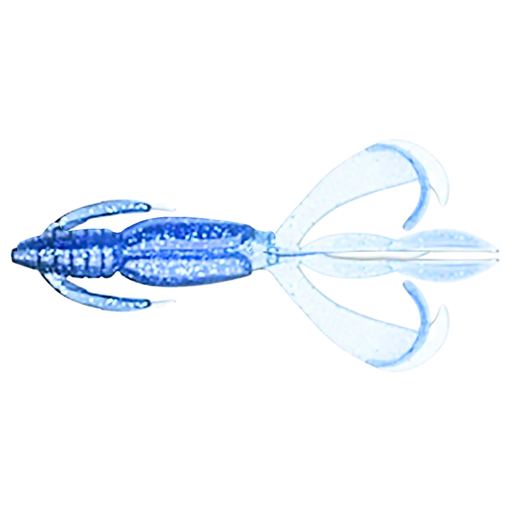 Keitech Crazy Flapper Jigi 3.6" Sapphire Blue alapuolelta, pää vasemmalla