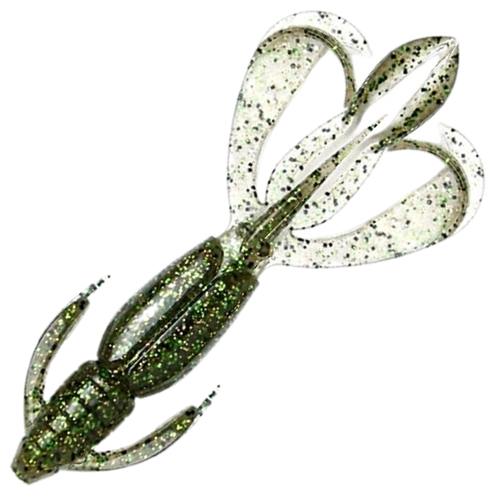 Keitech Crazy Flapper Jigi 3.6", väri Silver Flash Craw: oliivinvihreä selkä ja hopeahileinen vatsa