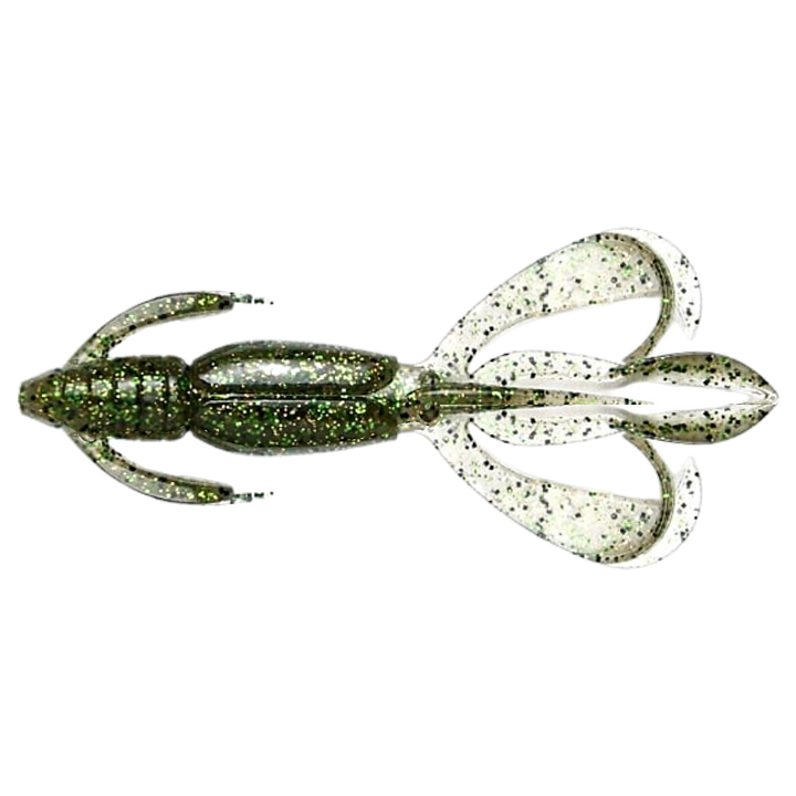 Keitech Crazy Flapper Jigi 3.6" Silver Flash Craw yläpuolelta, pää vasemmalla