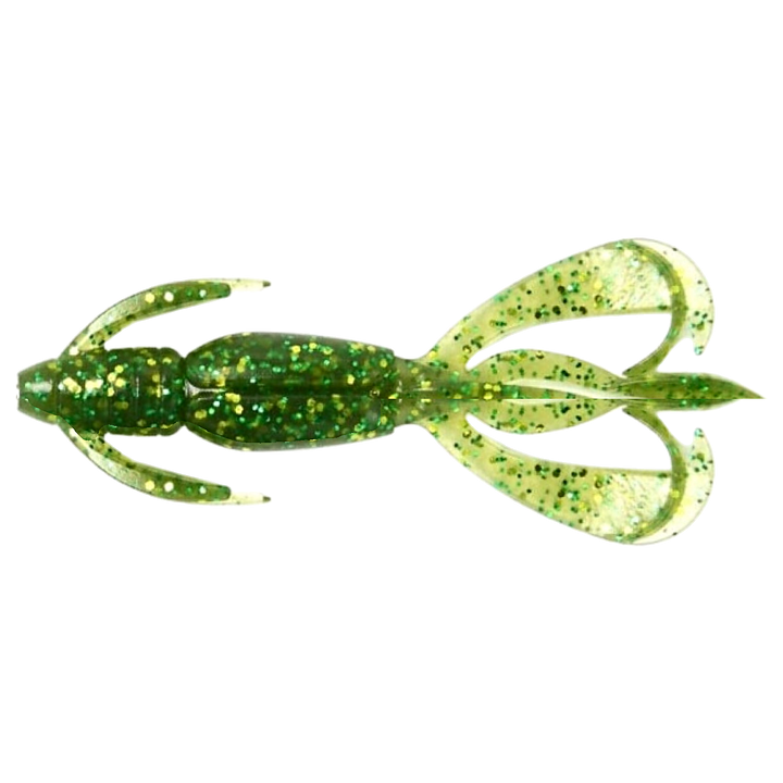 Keitech Crazy Flapper Jigi 3.6" Watermelon Flash yläpuolelta, pää vasemmalla